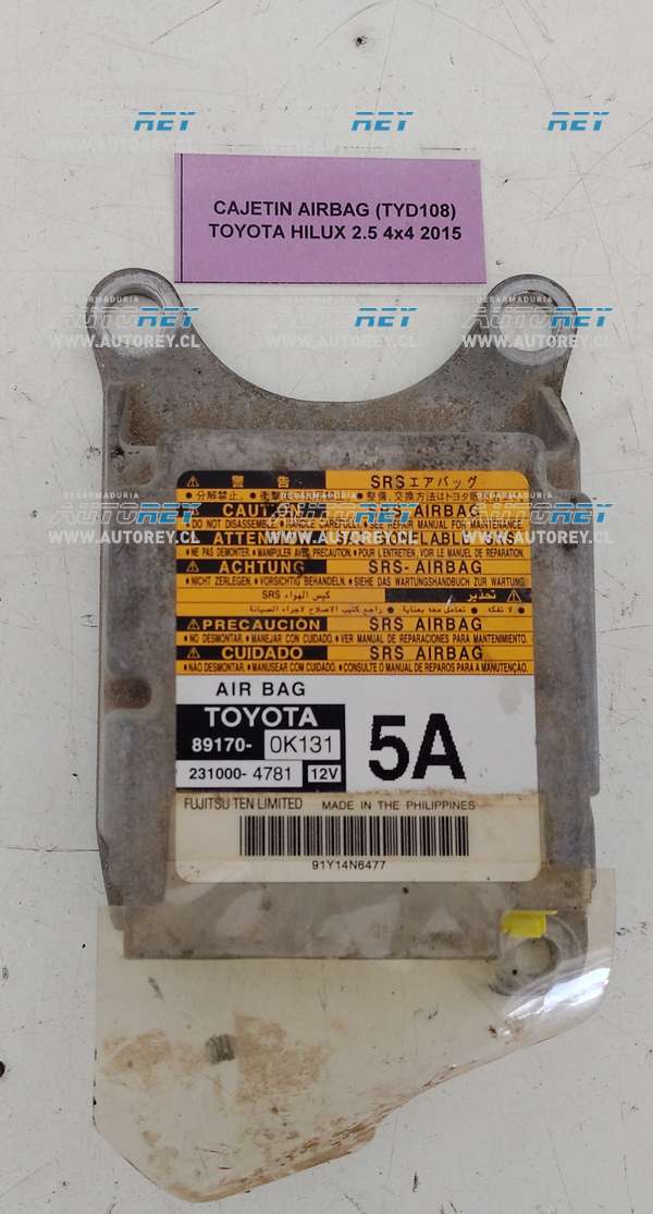 Cajetín Airbag (TYD108) Toyota Hilux 2.5 4×4 2015 $40.000 + IVA