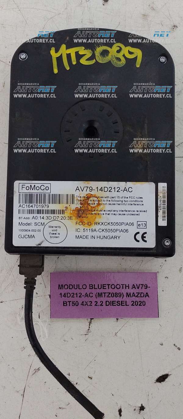 Módulo Bluetooth AV79-14D212-AC (MTZ089) Mazda BT50 4×2 2.2 Diesel 2020 $50.000 + IVA